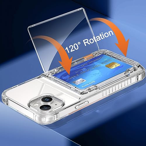 MuZiF iPhone 15 用 ケース カード収納 クリア 米軍MIL規格の保護 耐衝撃構造 黄変防止 iPhone 15用 擦り傷防止 透明 PC 背面クリア アイフォン15 用 カバー クリア ケース(クリア)