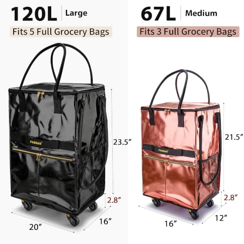 Image of PASMAN Reusable Foldable Rolling Grocery Bag on 5 Wheels,Large,Black