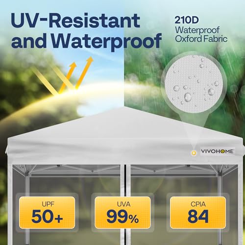 Image of VIVOHOME 8x8ft Easy Pop-Up Canopy, Outdoor Screen Tent with Mosquito Netting, 2 Zipper Doors, and Roller Bag for Yard Camping Picnic Party Events, White