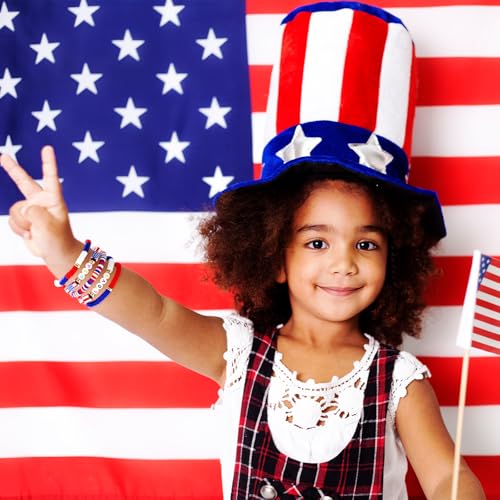 4th of July Outfits for Women- Red White and Blue Bracelets Stackable Beaded Stretchable USA Patriotic Bracelets, Independence Day Fourth of July Jewelry Patriotic USA Accessories & Friendship Gifts4