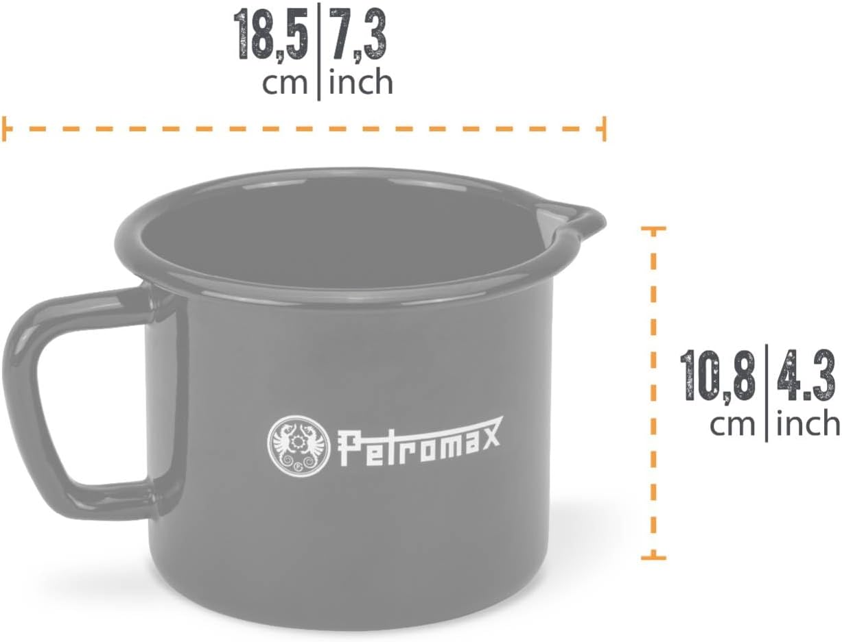 Petromax Warming Pot with Spout, Enameled Steel Saucepan for Heating Milk, Soup, Butter Over Stove or Campfire, 1.1 Quart, Black