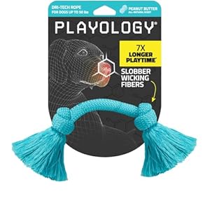 Playology Dri Tech Rope Dog Chew Toy for Medium Dogs up to 50 lbs | Engaging, All-Natural Peanut Butter Scented Blue Dog Toy for Tough Chewers | Easy to Clean | Interactive and Non-Toxic