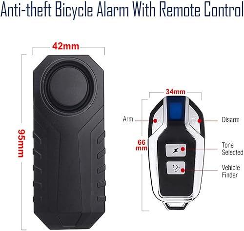 Miniatura 2 de Alarma antirrobo para bicicleta, alarma inalámbrica de detección de vibración de motocicleta con control remoto y SOS, sirena de puerta impermeable