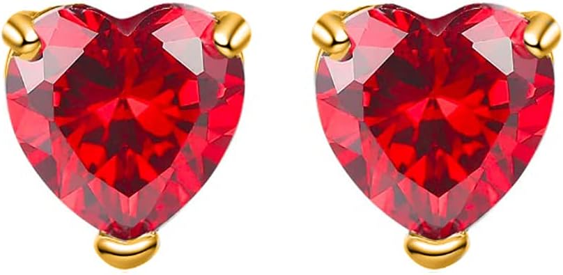 1 Ct Heart Shape Red Ruby Solitaire Promise Stud Earrings in 14K Yellow Gold Plated 925 Sterling Silver