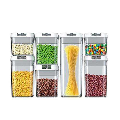 Airtight Food Storage Containers Set -7 PC – Pantry Organization, Clear, Stackable Pantry Containers for Keeping Pantry Staples Fresh and Organized with Easy Lock Lids, BPA Free