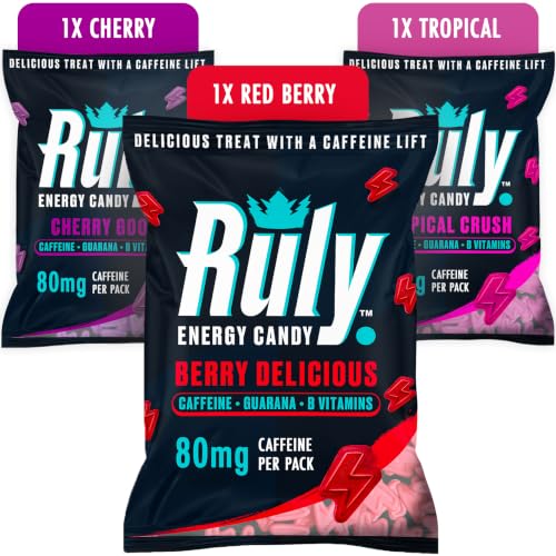 Ruly Energy Gummies (3 Pack) Caffeinated Energy Chews - 80mg Caffeine Per Pack Microboost Flexible Dosing - Pre Workout Gummies Running Sweets - Coffee Alternative with Guarana Vitamin B12 & B6