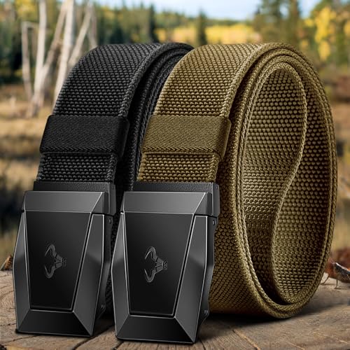 BULLIANT Men Belt 2 Pack,Tactical Stretch Belt Adjustable For Rigger Military Heavy Duty Work 1.5"-Cut For Fit2