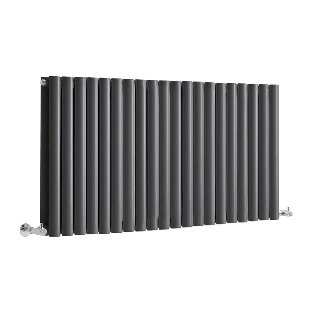 Milano Anthracite Aruba Horizontal Double Oval Panel Radiator - 600Mm X 1180Mm