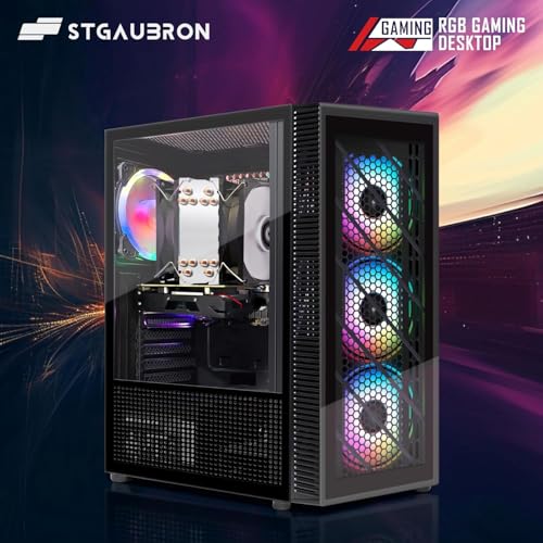 Image of STGAubron Gaming PC Desktop Computer, Intel i7 Xeon E5, Radeon RX 550 4G, 16G DDR4, 512G SSD, WiFi, BT 5.0, RGB Fan x4, Windows 11 Home