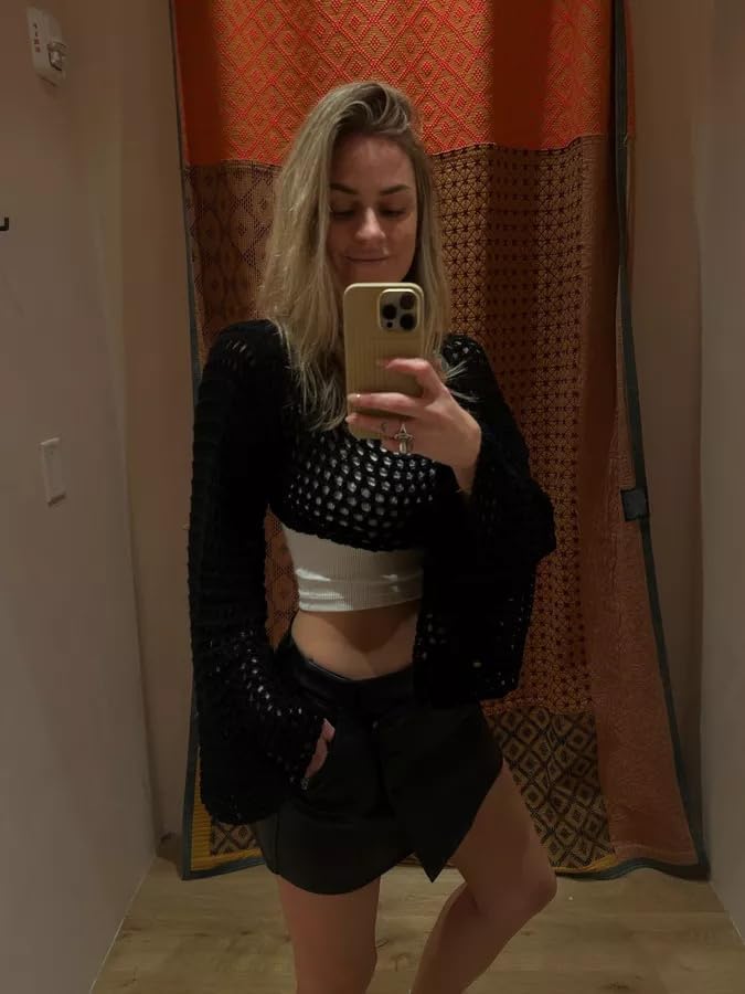 Womens Crochet Shrug Y2K Hollow Out Bolero Shrug See Through Cropped Knit Sweater Top - Image 4