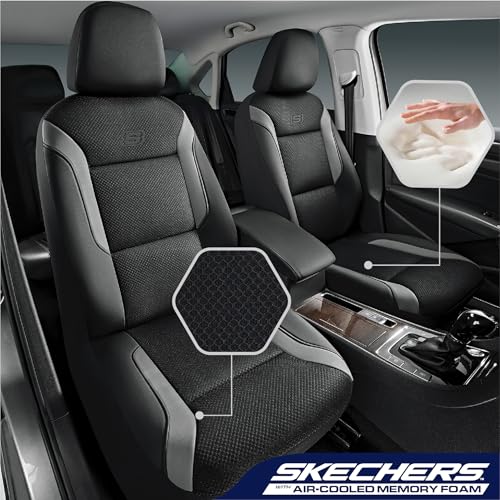 Skechers Memory Foam Car Seat Covers, Air Cool Mesh Thick Seat Covers, Gray Two Front Car Seat Protector, Airbag Compatible, Automotive Comfort & Protection for Most Cars, Van,Trucks, SUV,Grey