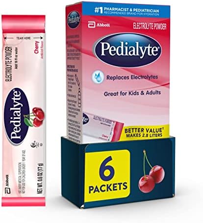 Pedialyte Electrolyte Powder, Cherry, Electrolyte Hydration Drink, 0.6 oz Powder Packs, 6 Count