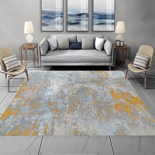 Taidianolp Alfombras grandes para sala de estar, decoración moderna abstracta azul y gris, amarillo, 180 x 280 cm, lavable, resistente a las manchas, dormitorio, comedor, oficina o sofá