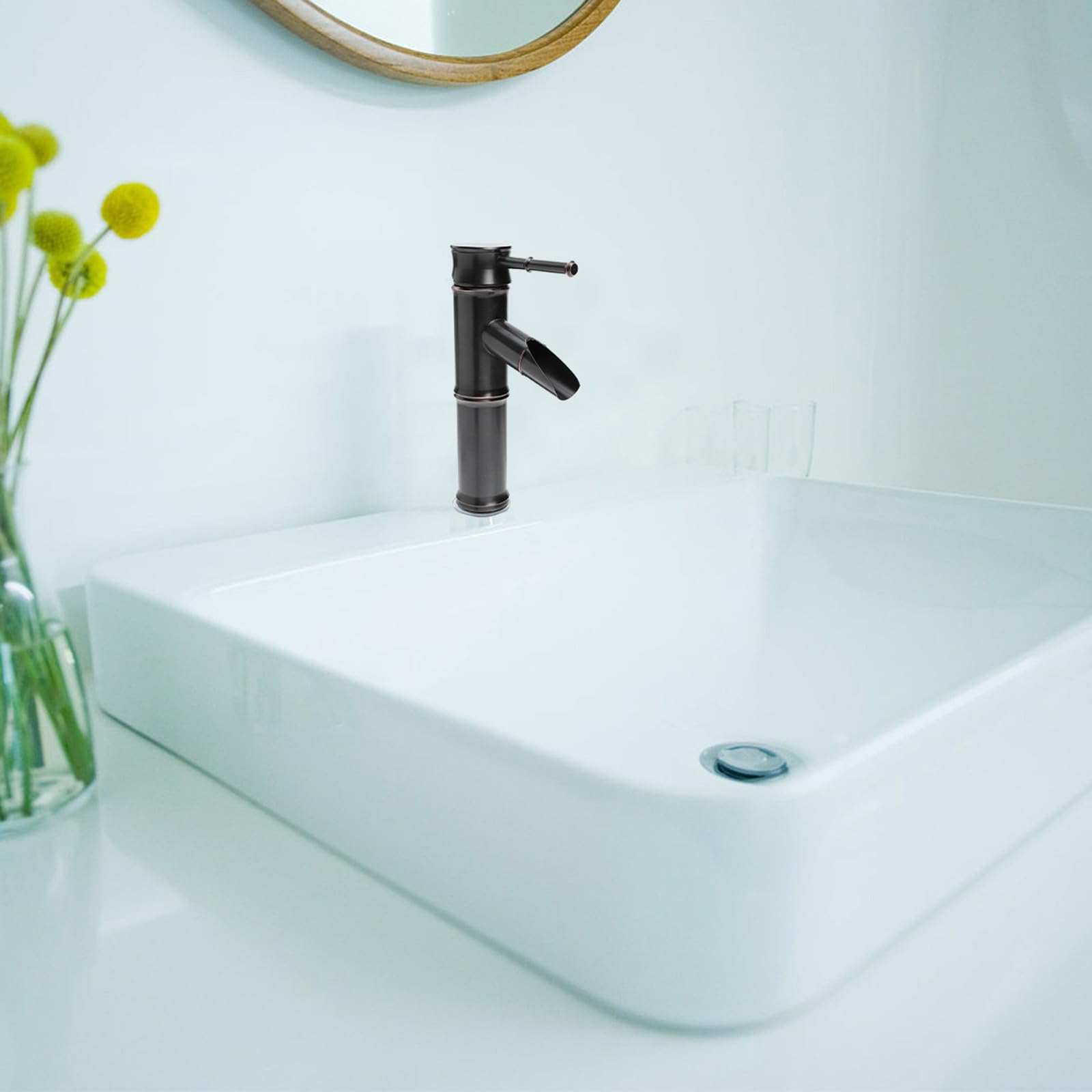 Rubinetto Lavabo Bagno a Forma di Bambù in Rame Nero per Ufficio