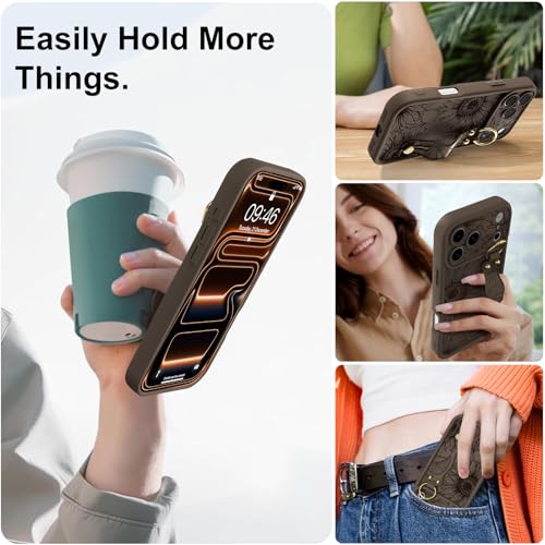 Fiyart Designed for iPhone 17 Pro Case Wrist Strap Suflower Design,Cute TPU Flowers Floral Kickstand Anti-Scratch Phone Cover for Women Girls 6.3"-Brown by Fiyart - Used condition - Image 3