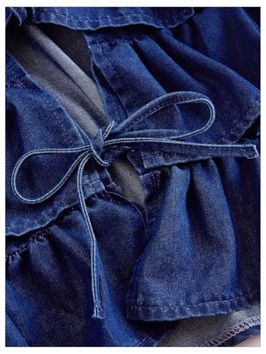 MakeMeChic Women's Denim Vest Bow Tie Front Ruffle Tiered Sleeveless Vests3