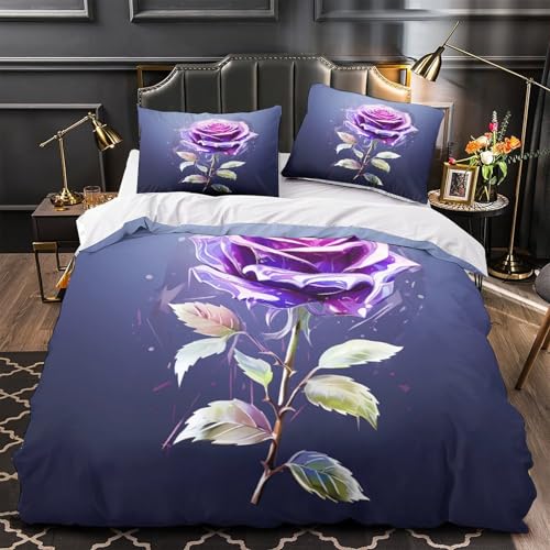 Housse de couette rose violette 3D 135x200 parure lit simple