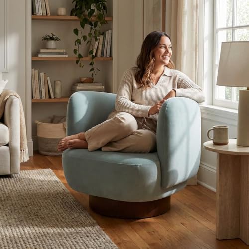 Image of Kingsman Furnitures Nova Swivel Accent Arm Chair for Home | Bedroom, Living, Dining & Drawing Room | Ultra Soft and Comfortable (Steel Grey Blue)
