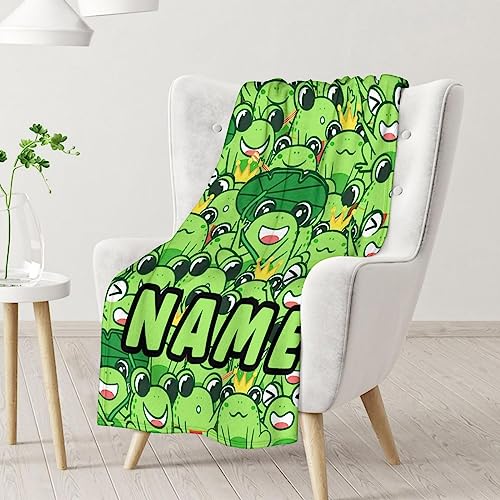 Mercuryelf Custom Frog Throw Blanket - Soft, Fuzzy & Warm - 50x60 Inches Flannel Blankets for Living Room, Sofa - Green Novelty Throws Gift for Teens