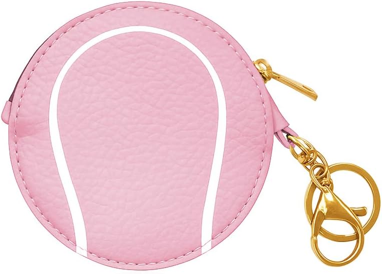 Sports Key Chain Coin Purse Bag Charm - Ball Game Keyring Zip Pouch Cute Tennis Basketball Baseball Golf Football (Tennis - Light Pink)