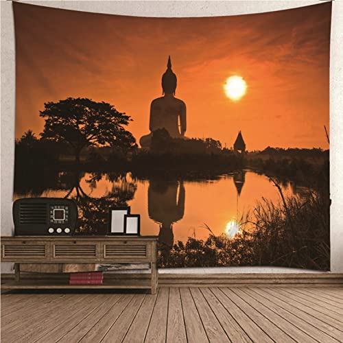 Tapisserie 3D Nature Bouddha au Coucher du Soleil Isdreem 300x250cm