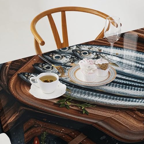 Nappe de table en lin durable lavable au motif sardines élégant