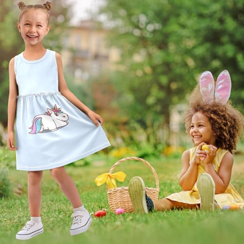 Girl Sleeveless Dress Summer Tank Play Dress Outfit Cute Unicorn Butt Cartoon Blue 2T-8T4