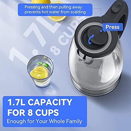 Pruie Chaleira Elétrica 1.7L 110V 1500W Chaleira de Água Quente de Vidro Aquecimento Rápido Chaleira