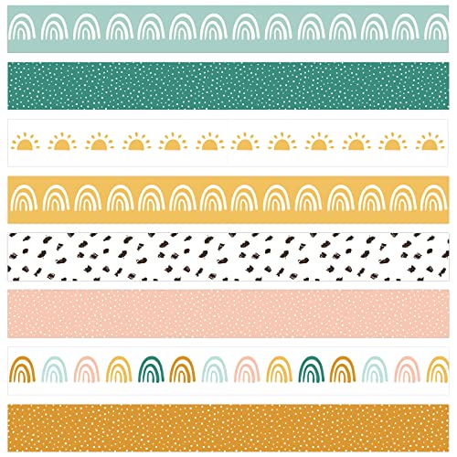 Image of Whaline 82Ft Boho Bulletin Board Borders 8 Designs 72Pcs Rainbow Themed Decoration Colorful Trim Border Stickers for School Classroom Office Party Decoration