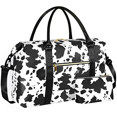 Large Duffle Bag for Travel Waterproof 21 Inch, Vankor Gym Duffel Bag for Women Men Durable Carry on Weekender Overnight Sports Luggage Weekend Beach Yoga Workout Hospital Mommy Diaper Bag Cow Print
