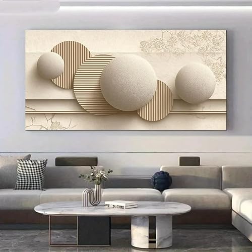 LTjiajuypd Modern Minimalist Beige Abstract Wall Art Print Canvas With Spheres, Circles Soft Horiz Home Decoration(80X160cm)
