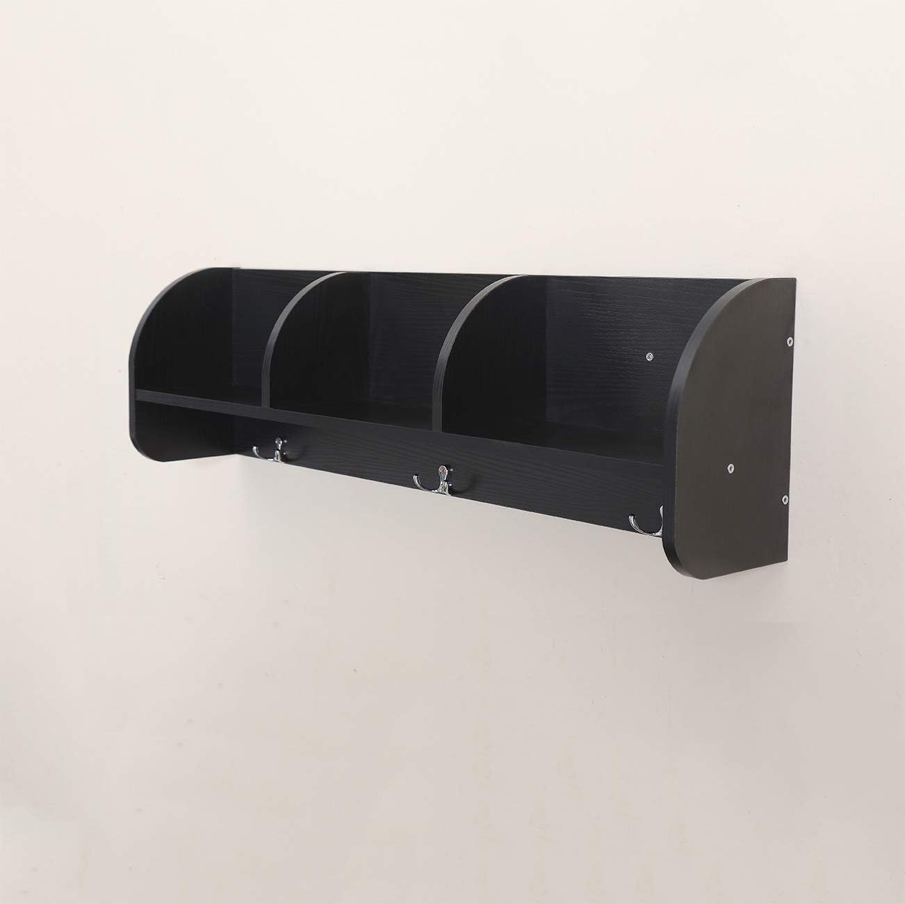 Exclusive Discount 70% Price FORTUNELIN Hanging Entryway Shelf Wall Mounted Coat Rack Storage Cabinets with Hooks Wood Display Home Decor Furniture (Black)