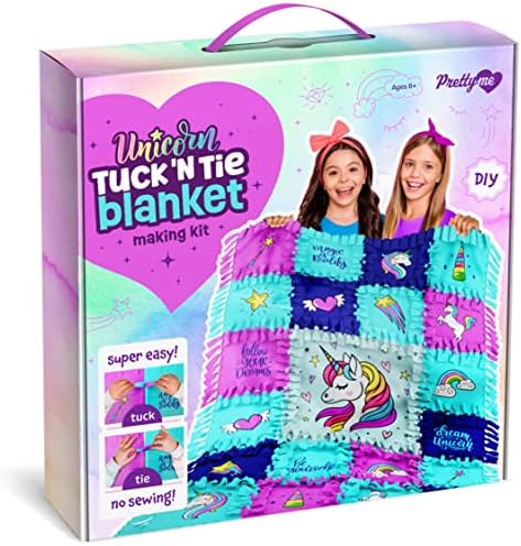 Pretty Me Unicorn Tuck N' Tie Fleece Blanket Kit - No Sew Blanket Making Kit - DIY Crafts for for Girls Ages 6+ Year Old - Best Arts & Craft Girl Gifts Ideas - Kids Crafts Gift Toys Kits 8 51Mk8ZcWgaL. AC
