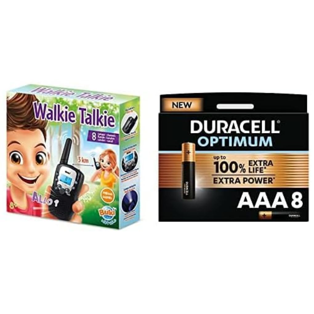 Buki - TW01 - Talkie Walkie + Duracell - Nouveau Piles alcalines AAA Optimum, 1.5 V LR03 MX2400, Paquet de 8