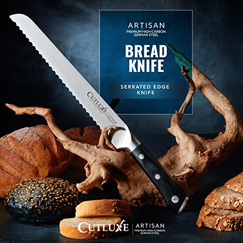 Cutluxe Bread Knife – 10" Serrated Edge Knife For Homemade Bread – Forged High Carbon German Steel – Full Tang & Razor Sharp – Ergonomic Handle Design – Artisan Series #TOP2