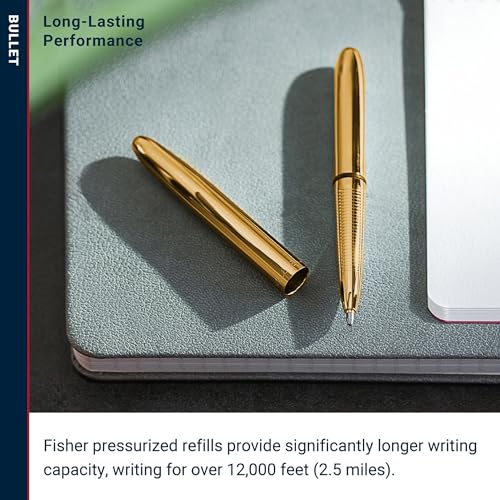 Image of Fisher Space Pen Solar Flare Gold Titanium Nitride Bullet Pen, Pressurized Ballpoint Pen, Compact Size, Writes Upside Down, Extreme Temperatures, Black Ink, Medium Point, Gift Box, Made in USA