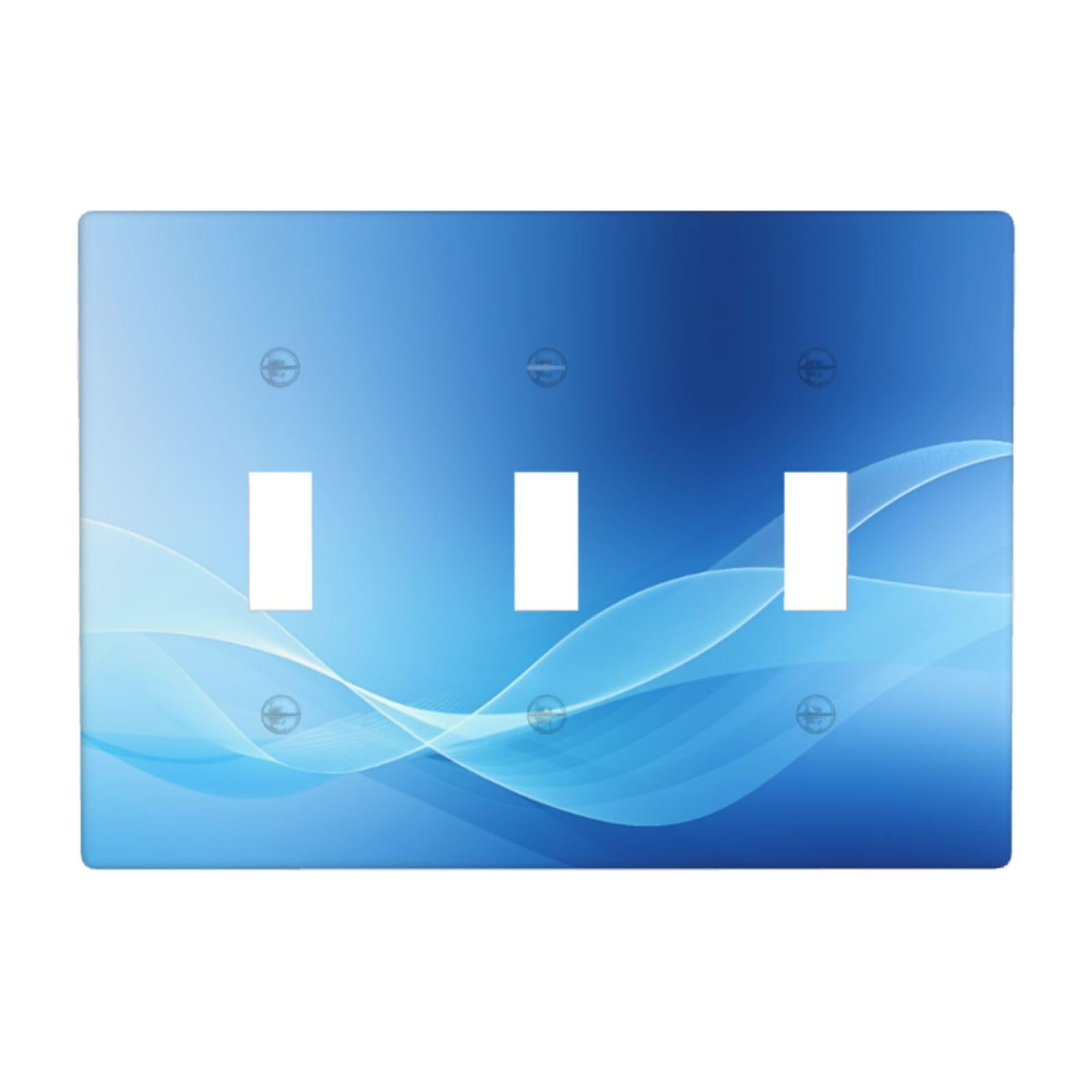 Woshuwo White Blue Background With Wave Lines Light Switch Covers 3 Gang Triple Toggle Wall Plate Switchplate Electrical Faceplate For Bathroom Kitchen Bedroom Decor