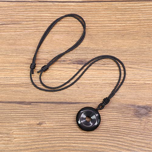 Amorwing Adjustable Round Donut Black Obsidian Pendant Grounding Stone Protection Necklace #TOP5