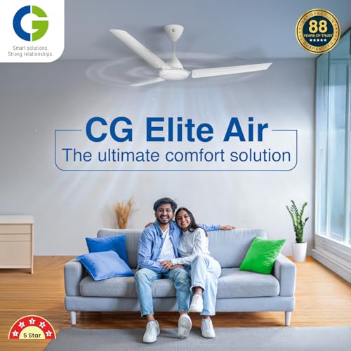 Image of CG Elite Air |BLDC Fan | 5 Star ceiling Fan | Energy efficient | Electricity bill saving upto 60% | 2+3 Year product warranty | 1200mm | Double ball bearing | 3 Blade Ceiling Fan (White)