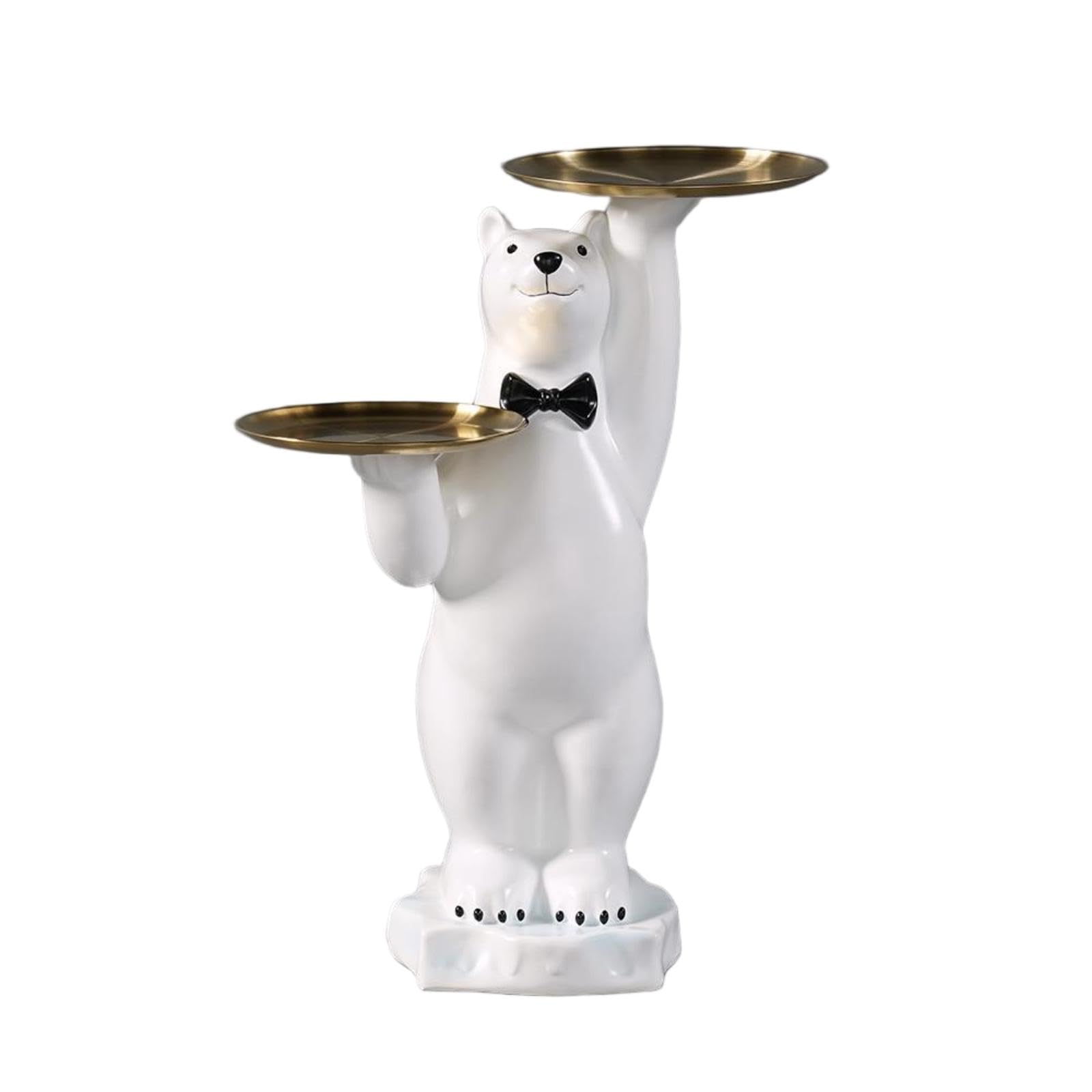 homary White Bear Side Table with 2-Tier Gold Trays, Modern Animal Sculpture End Table