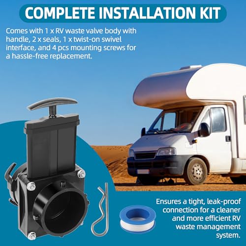 Image of TonGass 3-Inch RV Waste Valve Body with Handle, Durable Sewer Valve Replacement for Campers Trailers and Motorhomes, Mess-Free Heavy-Duty RV Sewer Pipe Fitting - Black