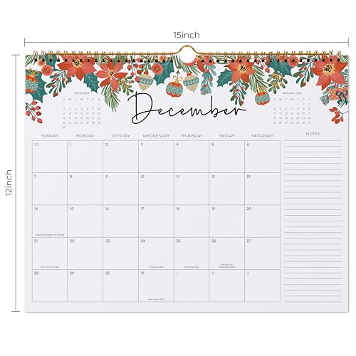 2025-2026 Calendar, Jokotha Wall Calendar 2025, Calendar Runs From Jul 2025 - Dec 2026, 15\" x 12\", Twin-Wire Binding, Hanging Hook, Floral Design - Thumbnail 6