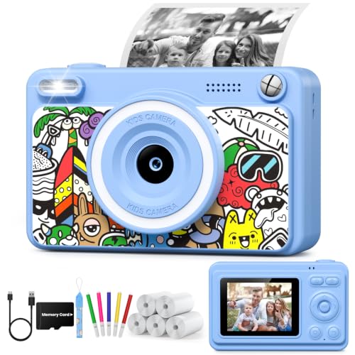GREENKINDER Camara Fotos Infantil Instantanea,HD/1080P Cámara Instantánea para Niños con Tarjeta de Memoria y 5 Rollos de Papel Térmico, Regalo de Cumpleaños y Navidad para Niños de 3 a 12