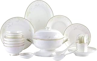 XCTLZG 48-częściowy klasyczny zestaw zastawy stołowej na 10 białych wysokiej jakości porcelany kostnej vintage złoty wzór zestaw obiadowy premium porcelana kostna porcelanowa zastawa stołowa zestaw (kolor: 48 szt.)