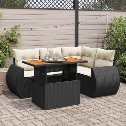 Snsowed Set de Muebles de jardín 5 pzas y Cojines ratán sintético Negro, Muebles Jardin Exterior, Set De Jardin Exterior, Conjunto Sofa Exterior Jardin, Muebles De Exterior Jardin - 3327255