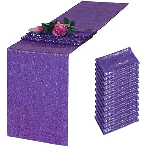 TCBESTO Purple Sequin Table Runner 12"x72" 12 Pack Glitter Table Runner Table Runner for Baby Bridal Shower Wedding Birthday Party Christmas Halloween Cover
