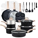 DUMOS 25 Pcs Pots and Pans Set, Nonstick Kitchen Cookware Set, Induction Cooking Sets with Stay-Cool Handles, Deep Black