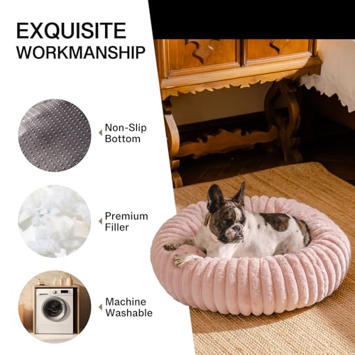 MEWOOFUN Hunde-Donut-Betten für kleine Hunde, beruhigendes Hundebett, rundes süßes Welpenbett mit Rutschfester Unterseite, Flauschiges (Rosa, 76x76x20cm)