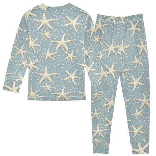 Beach Starfish Sprinkle Pattern Cute Pajama Sets Long Sleeve Top and Pants, Snug Fit Sleepwear for Night Wears2