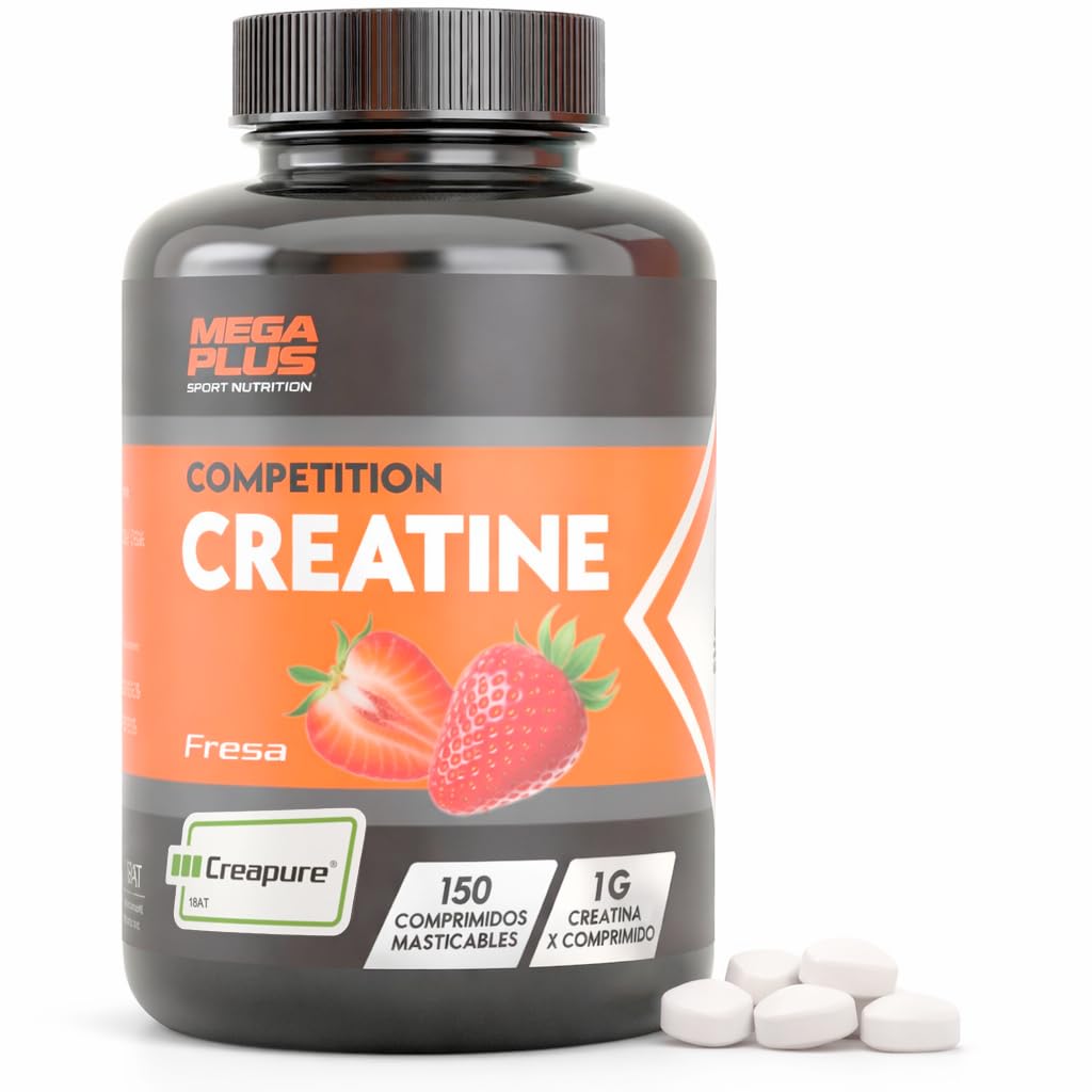Creatina Monohidratada Creapure - Sabor Fresa Masticable y Fácil Disolución - Creatina Competition Mega Plus - 150 Comprimidos de 1g de - Creapure Competition Para Deportistas de Alto Rendimiento